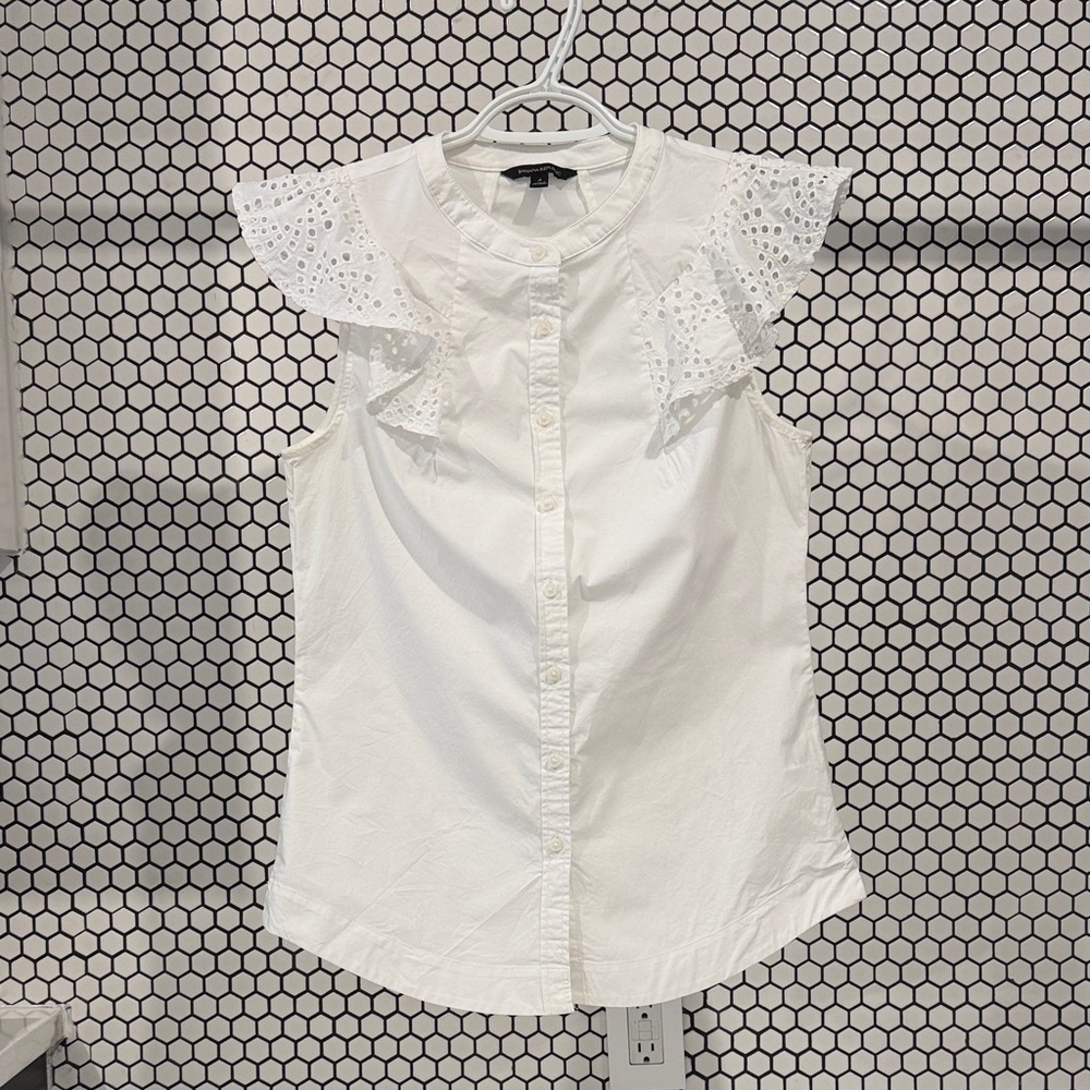 Banana Republic White Eyelet Ruffle Sleeveless Top